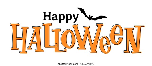 Happy Halloween text banner. Handwritten Halloween lettering for flyer, poster, greeting card, party invitation. Seasonal holiday banner. Vector illustration. 