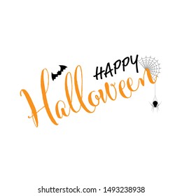 Happy Halloween text banner, Holiday calligraphy poster, greeting card, party invitation, Vector illustration.