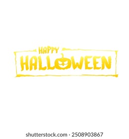 Happy Halloween text Banner or label. Vector halloween calligraphic text label with scary pumpkin isolated on white background. Halloween banner design template