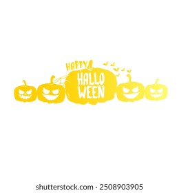 Feliz Dia das Bruxas texto Banner ou rótulo. Rótulo de texto caligráfico vetor halloween com abóbora assustadora isolada no fundo branco. Modelo de design de banner de Halloween