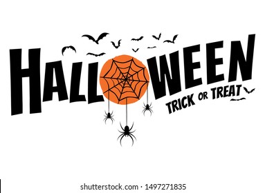 Happy Halloween text banner on white background, Vector