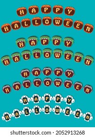 Happy Halloween Text Banner On Head Monsters. Pumpkin, Dracula and Ghost Head Design. Vector and Illustration.
