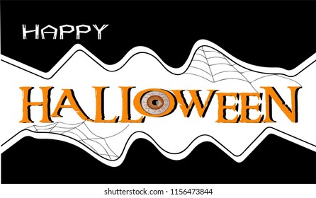 Happy Halloween Text Banner with Orange Eye, Vector