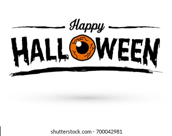 Happy Halloween Text Banner with Orange Eye, Vector