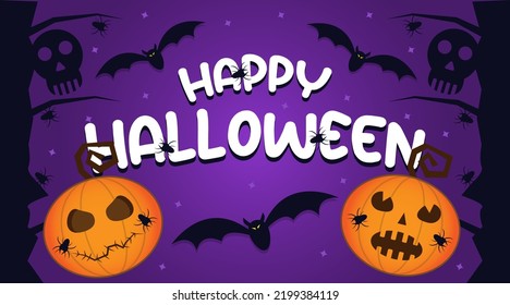 Happy halloween text banner. Halloween party, halloween night background. Halloween festival on a terrifying night.