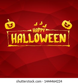 Happy Halloween text Banner or poster background. Vector golden halloween label with scary pumpkin isolated on red  background