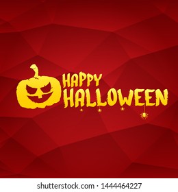 Happy Halloween text Banner or poster background. Vector golden halloween label with scary pumpkin isolated on red  background