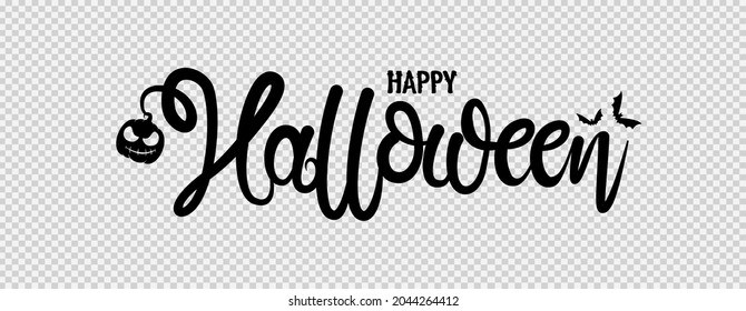 Happy halloween text banner with pumpkin,bats flying, spider, spider web,  isolated on png or transparent     background, font design , sale template ,website, poster,  vector  illustration 