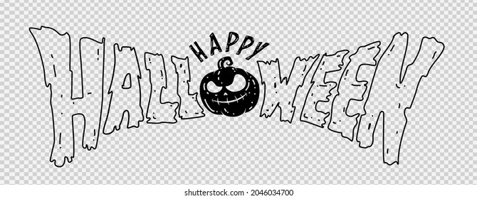 Happy Halloween Text Banner With Pumpkin,bats Flying, Spider, Spider Web,  Isolated On Png Or Transparent     Background, Font Design , Sale Template ,website, Poster,  Vector  Illustration 