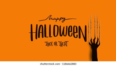 Happy Halloween Text Banner, with scratching marks on orange wall from zombie nails for banner, poster, greeting card, party invitation.