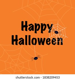 Happy Halloween text banner with spider. Vector illustration.