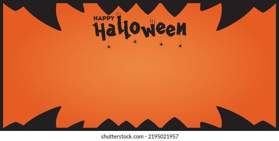 Happy halloween text banner with spider, spider web, isolated on orange background, font design , sale template ,website, poster, vector illustration