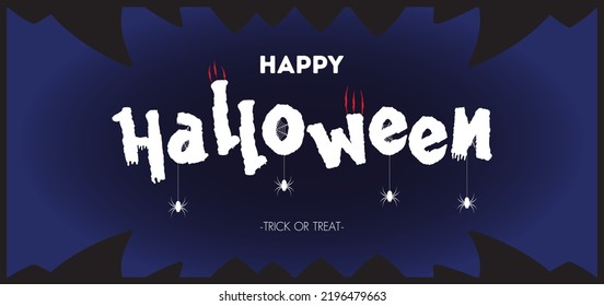 Happy halloween text banner with spider, spider web, isolated on blue background, font design , sale template ,website, poster, vector illustration