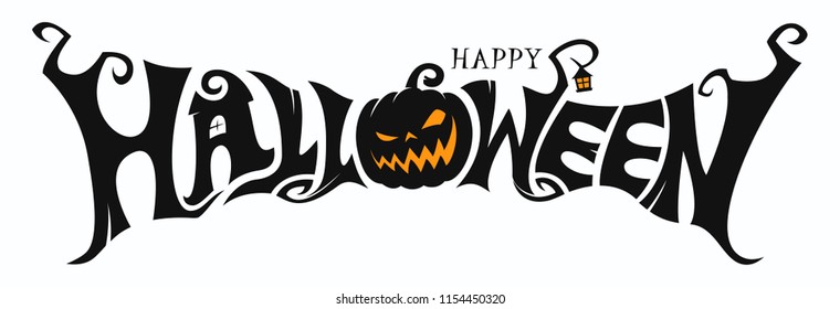 Happy Halloween Text Banner, Vector