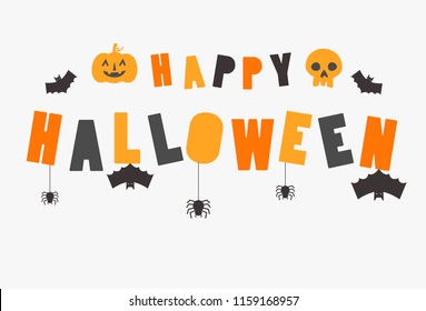 Happy Halloween Text Banner, Vector