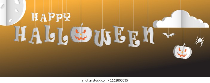Happy Halloween Text Banner, Vector