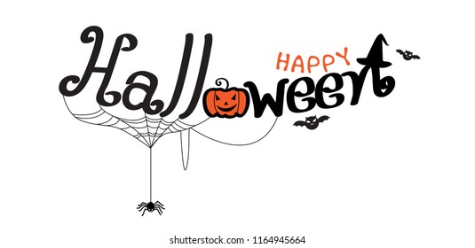 Happy Halloween Text Banner, Vector