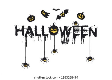 Happy Halloween Text Banner. Vector illustration in cartoon style. Flat design.