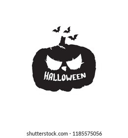 Happy Halloween text Banner. Vector halloween calligraphic text label with scary pumpkin isolated on white