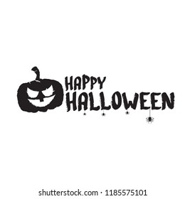 Happy Halloween text Banner. Vector halloween calligraphic text label with scary pumpkin isolated on white