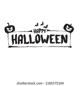 Happy Halloween text Banner. Vector halloween calligraphic text label with scary pumpkin isolated on white