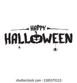 Happy Halloween text Banner. Vector halloween calligraphic text label with scary pumpkin isolated on white
