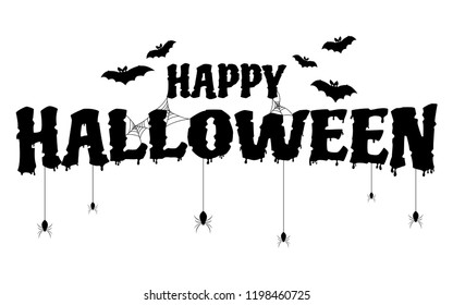 Happy halloween text banner. Vector illustration with web and spider. Trick or treat
