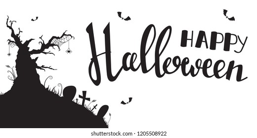 Happy Halloween text banner, vector illustrations for your design. Can be used for printing on postcards, invitations, banners, flyers.