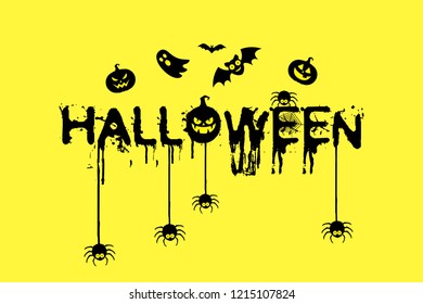 Happy Halloween Text Banner. Vector illustration in cartoon style. Flat design.