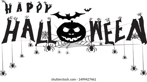 Happy Halloween Text Banner, Vector