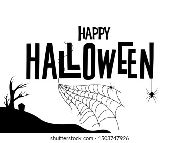 Happy Halloween Text Banner. Vector abstract Holiday with spider and web for banner, poster, greeting card, party invitation. Isolated illustration.