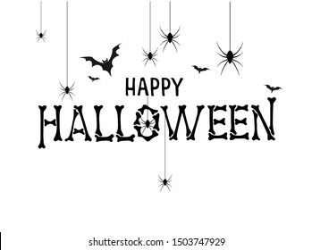 Happy Halloween Text Banner. Vector abstract Holiday with spider and web for banner, poster, greeting card, party invitation. Isolated illustration.