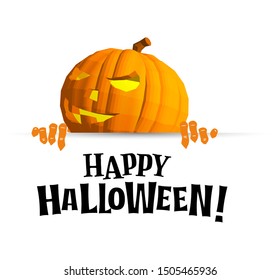 Happy Halloween Text Banner. Vector abstract Holiday with spider and web for banner, poster, greeting card, party invitation. Isolated illustration.