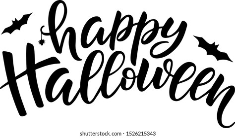 Happy Halloween Text Banner, Vector illustration with bat and spider