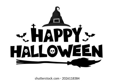 Happy Halloween text banner. Vector illustration of sdecorated lettering with traditional elements.