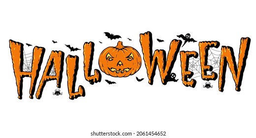 Happy Halloween Text Banner. Vector illustration with pumkin