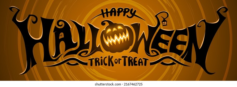 Happy Halloween Text Banner, Vector