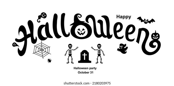 Happy Halloween Text Banner. Vector illustration.