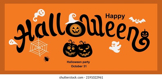 Happy Halloween Text Banner. Vector illustration.