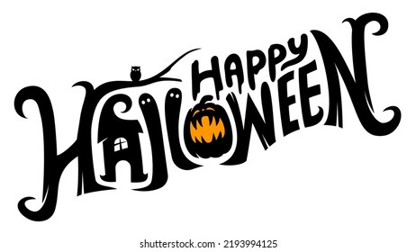 Happy Halloween Text Banner, Vector