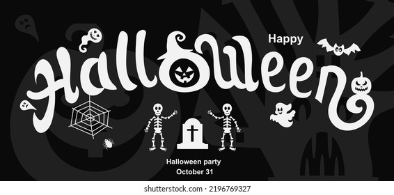 Happy Halloween Text Banner. Vector illustration.