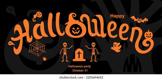 Happy Halloween Text Banner. Vector illustration.