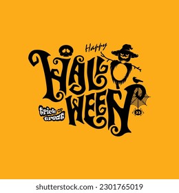 Happy Halloween Text Banner, Vector. Happy halloween font logo illustration