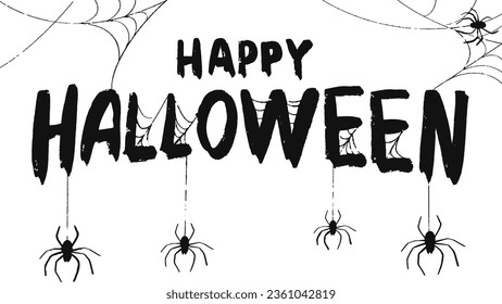 Happy Halloween Text Banner, Vector. Scary spiderweb of halloween symbol. Isolated on white vector illustration