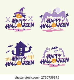 Fröhlicher Halloween-Textbanner, einfache Textpaket-Illustration.
