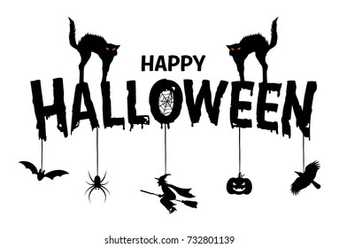 Happy Halloween Text Banner, Vector
