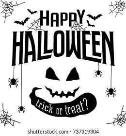 Happy Halloween text banner. Vector illustration with web and spider. Trick or treat