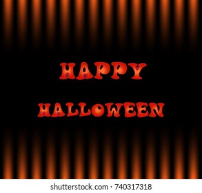 Happy halloween text, banner, vector. Card with text on black and orange gradation striped pattern background, greeting card, banner, poster.t