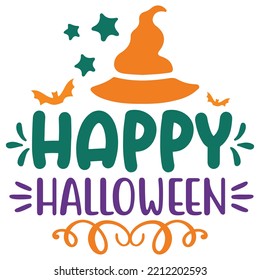 Happy Halloween - Halloween text with Bat, witch, hat and star. Good for t shir print, poster,card, party decoration and gift design.