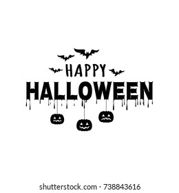 Happy Halloween Text with bats and pumpkins. Vector banner.
